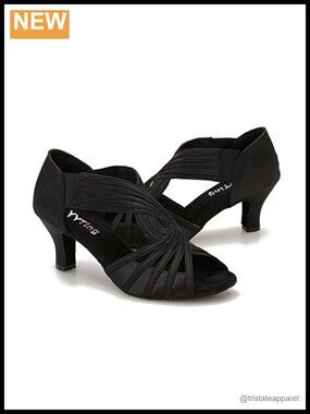 YYTing Satin Ballroom Dance Shoes Women 2.5'' Heels Suede Sole